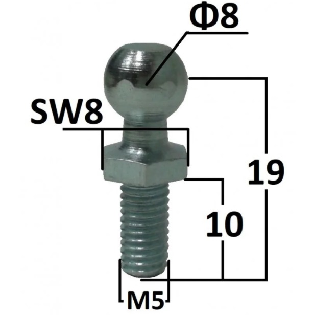 KULIČKOVÝ ČEP FI-8mm, ZÁVIT M5, ZÁVIT 10mm, SW8